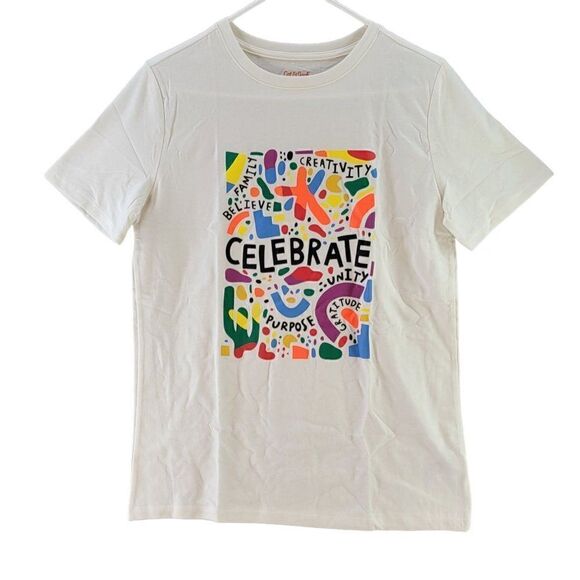 Cat & Jack White "Celebrate" Short Sleeve Graphic T-Shirt Sz XXL - Picture 1 of 7